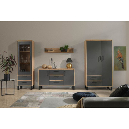 Komoda NW 8 system Newada 160 cm dąb artisan antracyt  długa